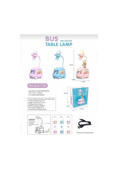 Sevimli Araba Tasarımlı Şarj Edilebilir Gece & Masa Lambası Çok Renkli
