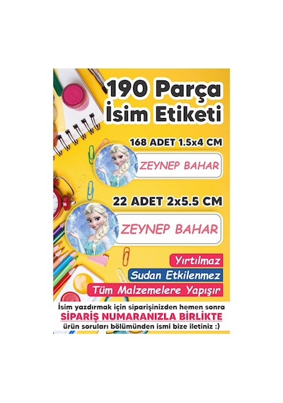 Okul Etiketi Kalem Defter Etiketi Özel Isim Yazılabilen Etiket Elsa 190 Adet