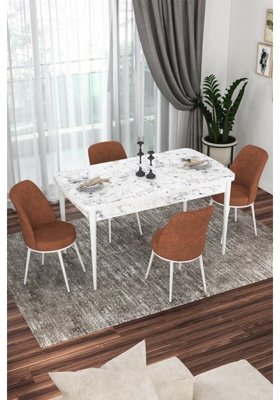 Canisa Concept Kor Serisi 70x114 Açılabilir Mutfak Masası Takımı Beyaz Mermer Desen Masa 4 Kiremit Sandalye Masa Beyaz Mermer Desen Sandalyeler Kiremit Canisa Concept Kor Serisi 70x114 Açılabilir Mutfak Masası Takımı Beyaz Mermer Desen Masa 4 Kiremit Sandalye Masa Beyaz Mermer Desen Sandalyeler Kiremit