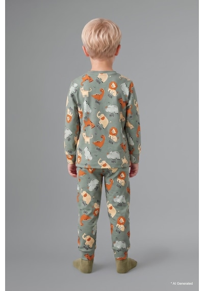 Defacto Baskılı Uzun Kollu Üst Lastikli Paça Alt 2li Pijama Takımı Erkek Bebek I1436a526augn1107 Yeşil-gn1107