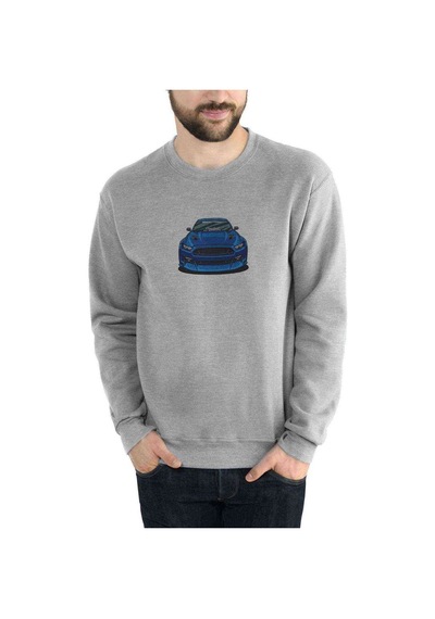 Mustang Baskılı Gri Melanj Erkek Örme Sweatshirt