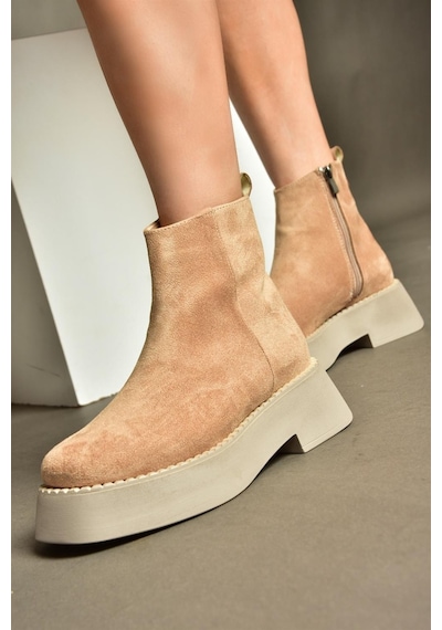 Fox Shoes R820190202 Ten Süet Kalın Tabanlı Kadın Bot Ten