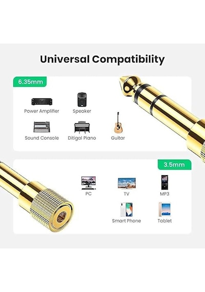 Ayrex Amfi Giriş Çevirici Stereo Amfi Giriş Çevirici 3.5 Mm Dişi 6.35 Mm Erkek Çevirici Kulaklık Jack Piyano Çev Genel