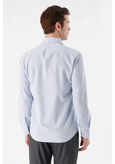 MORVEN  Erkek Mavi Coton Mini Oxford Slim Gömlek Mavi