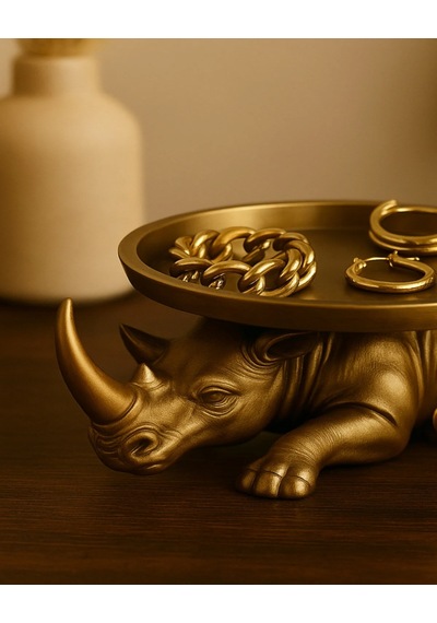 Dekoratif Tasarım Gold Gergedan Sunum Not Pratik Gereç Vegan Üretim 14 X 14 Cm