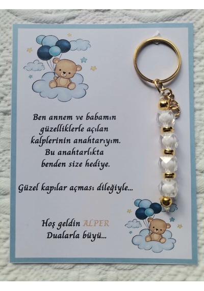 100 Adet İsme Özel Tasarım Beyaz Anahtarlık Hastane Yeni Doğan 40 Mevlidi Dağıtmalık Hediyelik