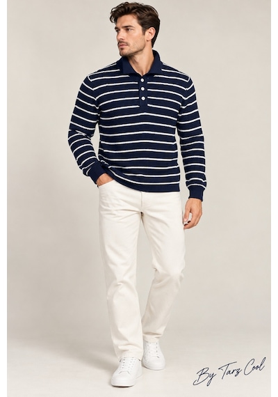 Cool Tarz Erkek Çizgili Polo Yaka Triko Kazak Slim Fit Uzun Kollu Pamuk Akrilik Karışımlı Lacivert Lacivert Cool Tarz Erkek Çizgili Polo Yaka Triko Kazak Slim Fit Uzun Kollu Pamuk Akrilik Karışımlı Lacivert Lacivert