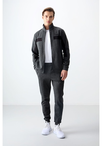 Tommy Life Antrasit Melanj Yüzeyi Dokulu Standart Fit Nakışlı Erkek Eşofman Takım - 85248 Antrasit - Melanj Antrasit  Melanj