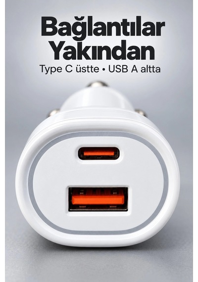 Type C Ve Usb A Çift Çıkışlı Araç Şarj Aleti 1 Adet