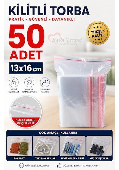 Kilitli Torba 13x16 Cm 50'li Kilitli Buzdolabı Poşeti Şeffaf Naylon Torba Kilitli Saklama Poşeti