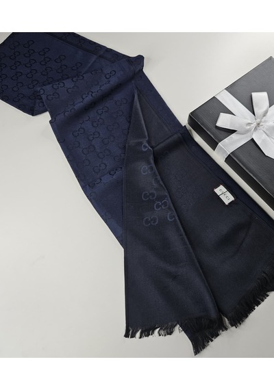 Miorel Scarfs İnce Kumaş G Desen Pamuklu Şal Yün İpek Şal 4 Mevsim Çift Taraflı Lacivert