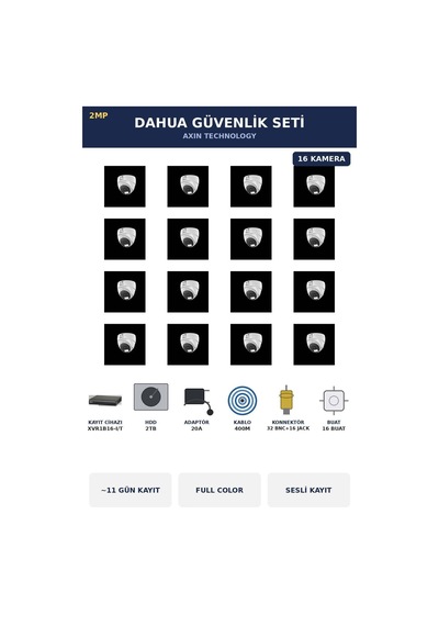 16 Kameralı 2mp Güvenlik Kamera Seti Gece Renkli Full Color Sesli Dome 2tb 11 Gün Kayıt 16 Kameralı 2mp Güvenlik Kamera Seti Gece Renkli Full Color Sesli Dome 2tb 11 Gün Kayıt