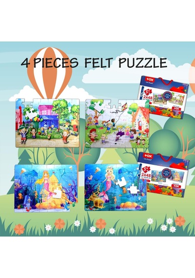 4 Set 96 Parça Tox Oyun Parkı Ve Deniz Kızı 5+ Keçe Yapboz 5