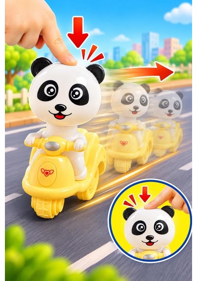 3 Lü Bas Git Oyuncak Motor Seti Panda Kaplan Ve Ayıcık Figürlü 12 Cm Renkli Motorlar