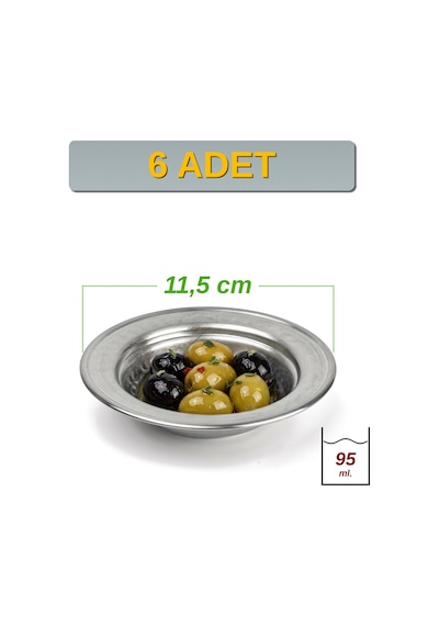 Binbir Trend 11,5 Cm Yanaklı Krom Çelik Zeytinlik Ve Kahvaltılık Kase 95 Ml Meze, Reçel, Sos Kasesi -kase1158 6 Adet