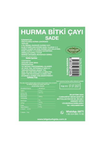 Hurma Aşkı Hurma Çayı Sade 3 x 200 G