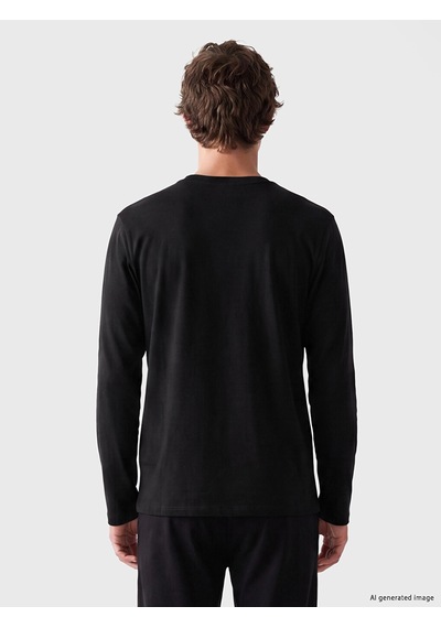 LC Waikiki Lc Waıkıkı Siyah Henley Yaka Uzun Kollu Erkek Pijama Üst
