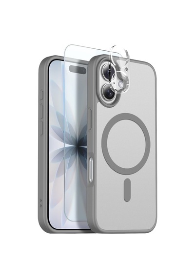 Teleplus Apple Uyumlu iPhone 16 Kılıf Babet Translucent 3in1 Msafe Şarj Özellikli Kapak + Ekran Koruyucu Gri
