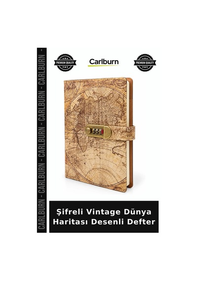 Şifreli Vintage Dünya Haritası Desenli Defter Arkadaş Hediyesi Seyahat Günlüğü Anı Defteri