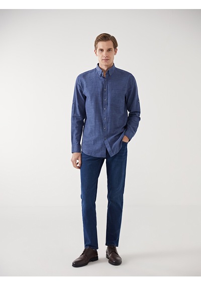 Lcwaıkıkı Classic Lacivert Regular Fit Uzun Kollu Armürlü Erkek Gömlek