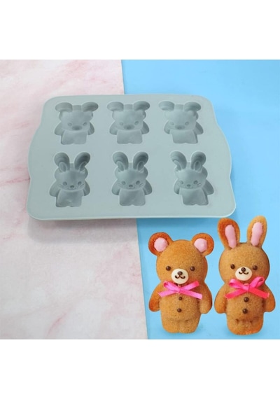 Ayıcık Ve Tavşan Şekilli Kek Sabun Mum Epoksi Ve Silikon Kalıp Ayı Ve Tavşan Bunnybear Kalıp Gri