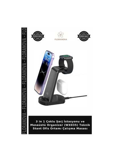 3 İn 1 Çoklu Şarj İstasyonu Ve Masaüstü Organizer Wx035 Teknik Stant Ofis Ortamı Çalışma Masası