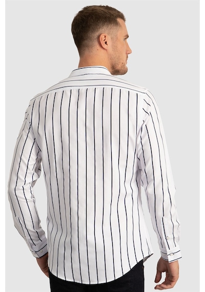Tudors Slim Fit Dar Kesim Çizgili Hakim Yaka Poplin Oxford Gömlek-23520 Beyaz