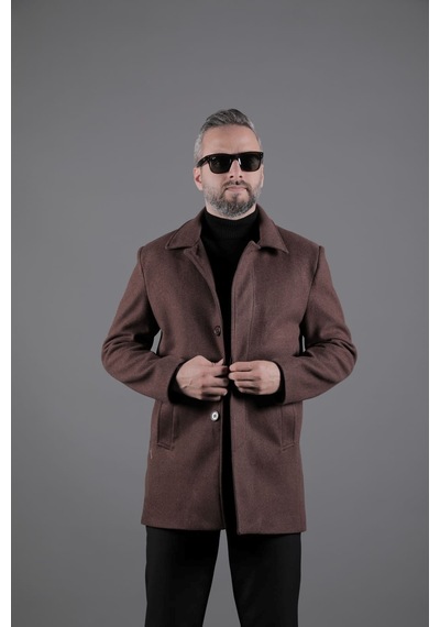 Ohepmoda Gizli Düğmeli Erkek Kaşe Kaban Mont Kahverengi