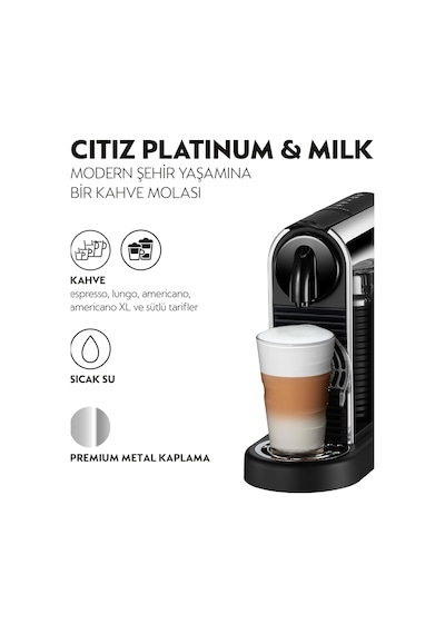 Nespresso D145 Citiz Platinum Kapsül Kahve Makinesi ve Süt Köpürtücü