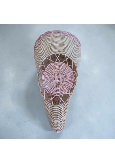 Handanrattan Pembe Kenarlı Külah Rattan Çiçek Buketi Sepeti 42x24x15 Cm Buket