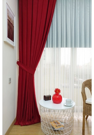 Evdepo Home Kırmızı Düz Renk Soft Fon Perde Tek Kanat Kırmızı