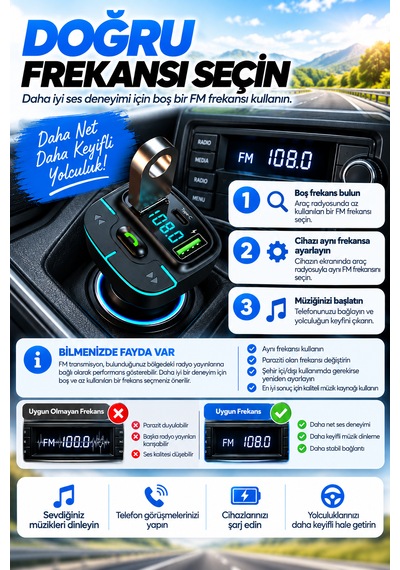 Bluetooth Fm Transmitter Araç Kiti Usb Type-c Hızlı Şarj Hd Mikrofon