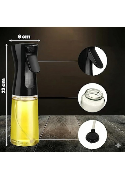 Sprey Yağdanlık,airfrey İçin Yağdanlık, Püskürtmeli Sprey Cam Şişe Zeytinyağı Sirke Yağ Püskürtücü 225 Ml Siyah
