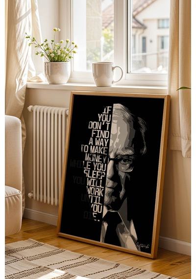 Warren Buffett Motivasyon Tablosu - Finansal Özgürlük Serisi Çerçeveli Ofis Duvar Dekoru Kayın
