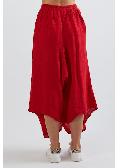 Bohem Stil İtalyan Cepli Keten Şalvar Pantolon Cmn00154 Kırmızı