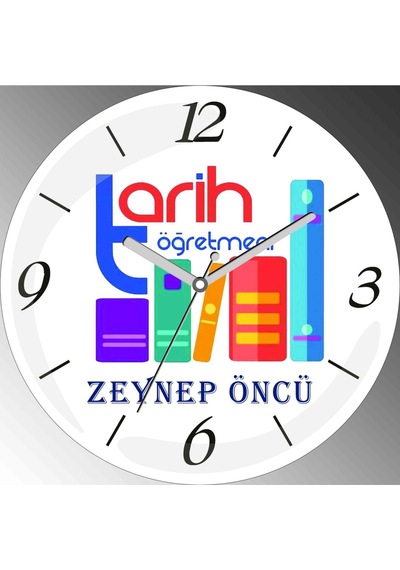 Kişiye Özel Tarih Öğretmeni Çap 30cm Sessiz Akar Bombeli Gerçek Cam Duvar Saati Çok Renkli