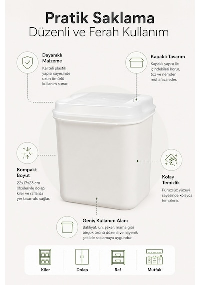2'li Masal Saklama Kabı Beyaz 4,5 Litre Un Ve Bakliyat Saklama Kabı Kapaklı Erzak Düzenleyici Vp-033 Diğer