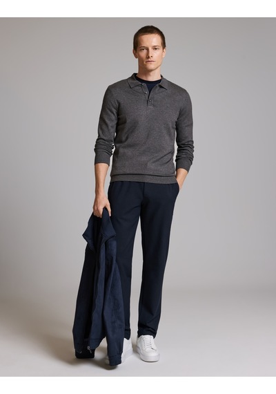 Pierre Cardin Antrasit Melanj Slim Fit Düğmeli Polo Yaka Basic Triko Kazak 50333894-vr081