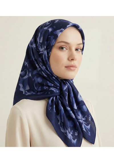 Ahenk Desen 90x90cm Organic Twill Eşarp/fular Laci - Mavi
