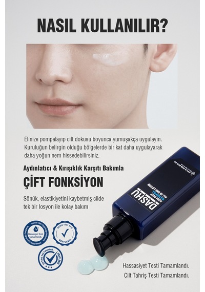 Hyalüronik Asitli Hepsi Bir Arada Bakım Losyonu Dashu Mens Aqua Deep Waterfull All İn One Lotion