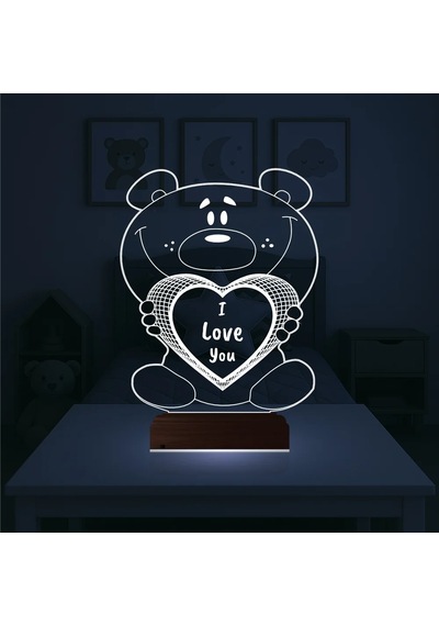 Luvivia Ayıcık Kalp Kişiye Özel 3d Lamba - Masa Gece Lambası Şeffaf