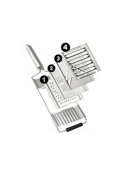 4 Bıçaklı Metal El Rendesi Mandolin Tipi Çok Amaçlı Rende Ve Dilimleyici, Peynir Sebze Meyve Doğrayıcı, Paslanmaz Çelik Gövde, Ergonomik Saplı Pratik Mutfak Aleti