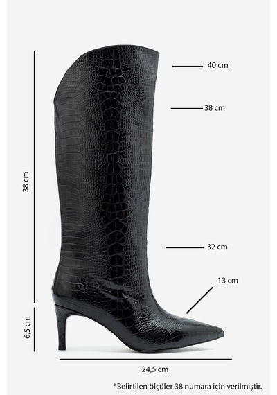 Luvi Shoes Merlyn Siyah Baskı Kadın Topuklu Çizme
