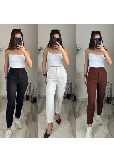 Buğrahayalin Kadın Üste Oturan Paçası Bilek Üzerinde Biten Krep Kumaş Kumaş Pantolon 36 S - 50 5xl Siyah