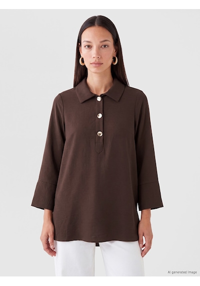Lcw Everyday Kahverengi Gömlek Yaka Oversize Kadın Tunik