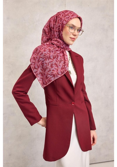 Silk Home Pamuk Polyester Soft Eşarp Eflatun Çiçek Desenli Kaymaz Dokulu Tok Duruşlu 90x90 Çok Renkli