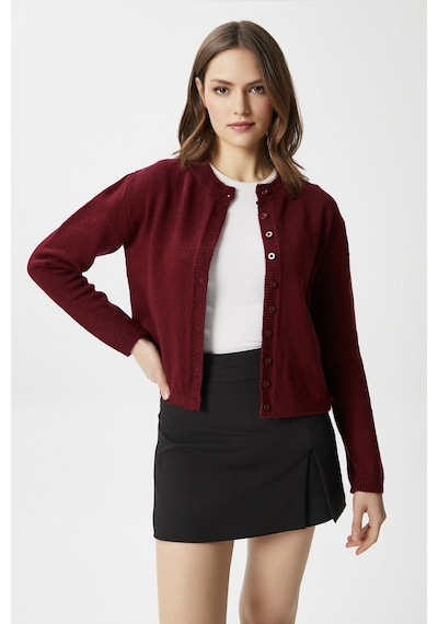 Ritnice Kadın Nina Bisiklet Yaka Bordo Basic Hırka Bordo