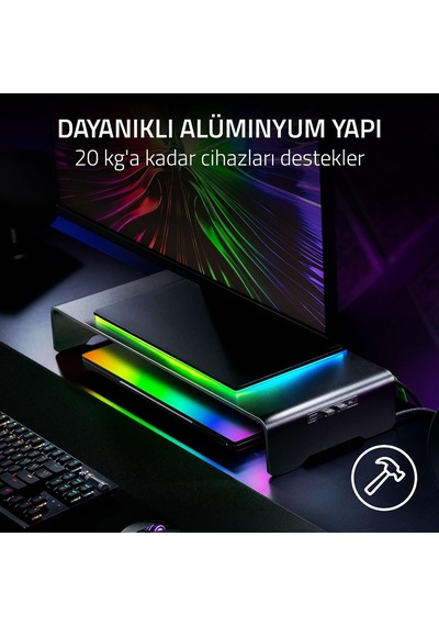 Monitör Standı Chroma - Chroma Rgb Özellikli 4 Yönlü Usb-c Hub'lı Alüminyum Monitör Standı 50cm X 21cm X 7.85c