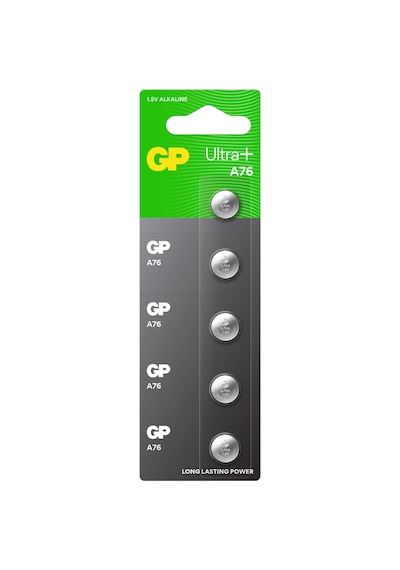 GP Batteries A76 Ultra Plus LR44/A76/V13GA/AG13 Boy Alkalin Düğme Pil, 1.5 Volt, 5li Kart