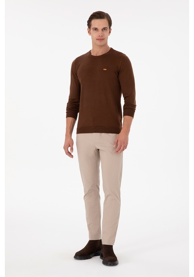 U.S. Polo Assn. Erkek Slim Fit Bisiklet Yaka Kahverengi Kazak 50297040-VR158